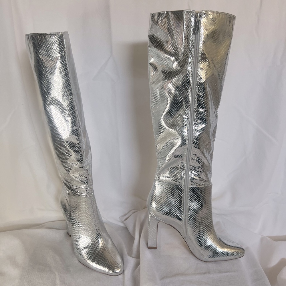 Silver Stiletto Heeled Boots with Mirror Finish